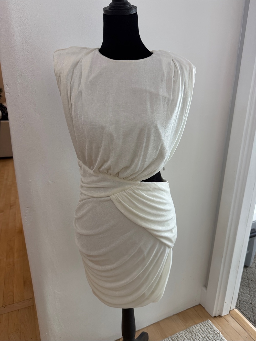 White Draped Mini Dress with Side Cutout